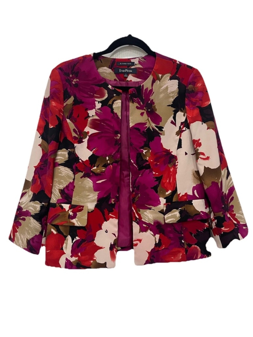 Evan Picone Kenya Stretch Jacket Blazer Fuchsia Pink Multi Floral Women’s size 6